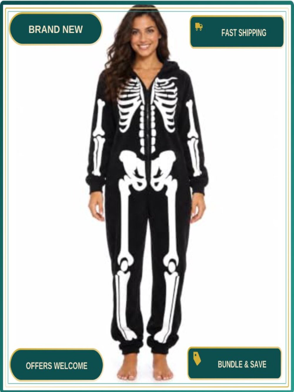 Skeleton Onesie Halloween Costume Adult Fleece Hooded Pajamas